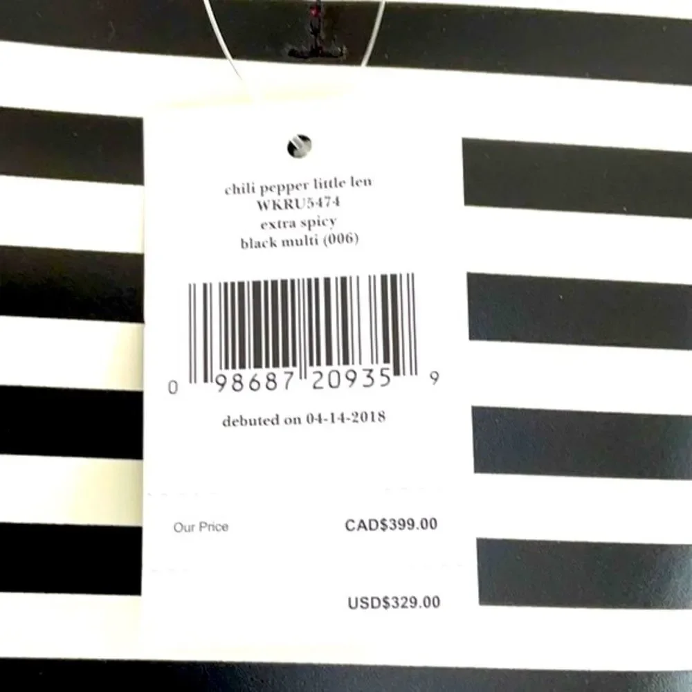 KATE SPADE NWT CHILI PEPPER LEN TOTE SHOULDER BAG EXTRA SPICY RED BLACK STRIPED - Picture 8 of 11
